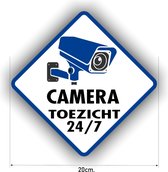 Cameratoezicht sticker. De afmeting is diagonaal 20cm. breed.
