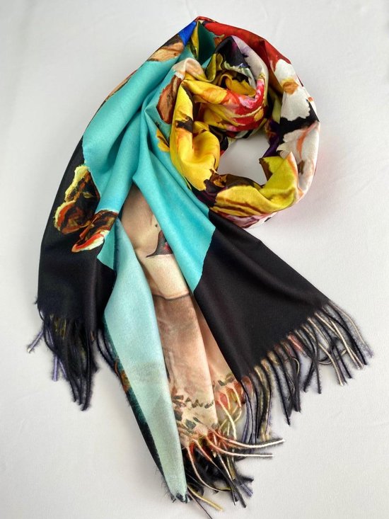 Sjaal schilderij met Frida Kahlo van dikker materiaal met 2 kanten print (1  kant effen... | bol.com