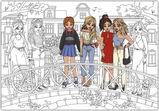 Models and The City - Amsterdam - Top Model Coloring Page XXL - Top Model Coloring Book - Top Model Products for Kids - Top Model Coloring Poster 980x680 mm