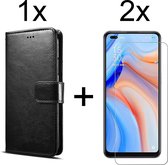 Oppo Reno 4Z 5G hoesje bookcase met pasjeshouder zwart wallet portemonnee book case cover - 2x Oppo Reno 4Z 5G screenprotector