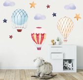Muursticker Hete Luchtballonnen Met Sterren En Wolken | 140 x 60 cm | Wanddecoratie | Muurdecoratie | Slaapkamer | Kinderkamer | Babykamer | Jongen | Meisje | Decoratie Sticker