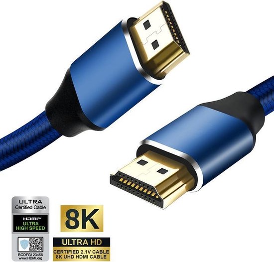 HDMI 2.1 kabel - Ultra high speed - 8K (60 Hz) - 4K (144/120/60 Hz) - Full HD 1080p - Ethernet - 3D - ARC - Male naar male - Geschikt voor TV - DVD - Laptop - PC - Beamer - Monitor - 1.5 meter