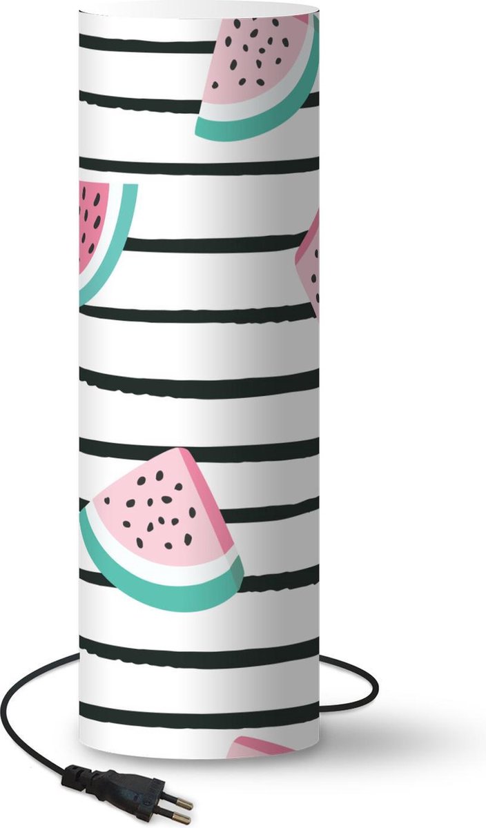 Lamp - Nachtlampje - Tafellamp slaapkamer - Zomer - Watermeloen - Harten - 50 cm hoog - Ø15.9 cm - Inclusief LED lamp