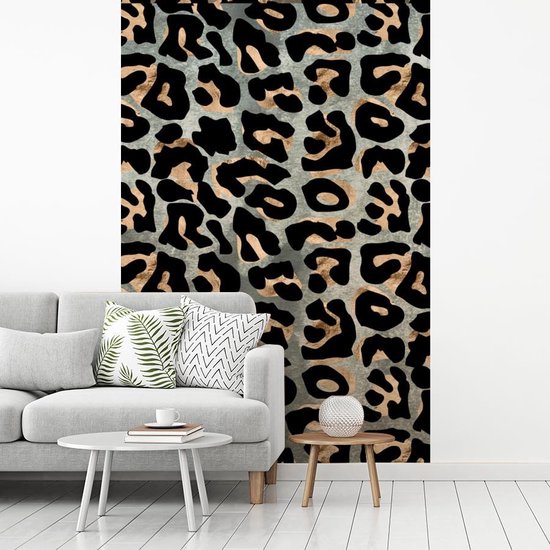 Papier peint - Papier peint photo murale Imprimé panthère - Zwart - Grijs - Largeur 145 cm x hauteur 220 cm