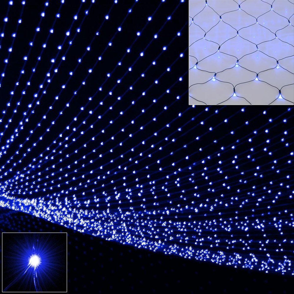 Kerstverlichting blauw, lichtgordijn, 120x120 cm, guirlande met 100 blauwe LED's voor binnen en buiten, Kerstmis - 