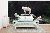 Behang - Fotobehang Wolven - Stenen - Roofdier - Breedte 535 cm x hoogte 300 cm