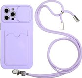 Apple iPhone 13 Hoesje met Koord Camera Slider Back Cover Paars