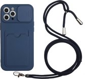 Apple iPhone 13 Pro Hoesje met Koord Camera Slider Back Cover Blauw