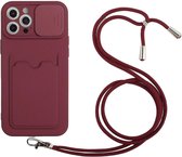 Apple iPhone 13 Pro Hoesje met Koord Camera Slider Back Cover Bordeaux