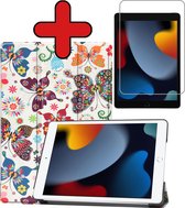 Hoes Geschikt voor iPad 10.2 2021 Hoes Book Case Hoesje Trifold Cover Met Screenprotector - Hoesje Geschikt voor iPad 9 Hoesje Bookcase - Vlinders