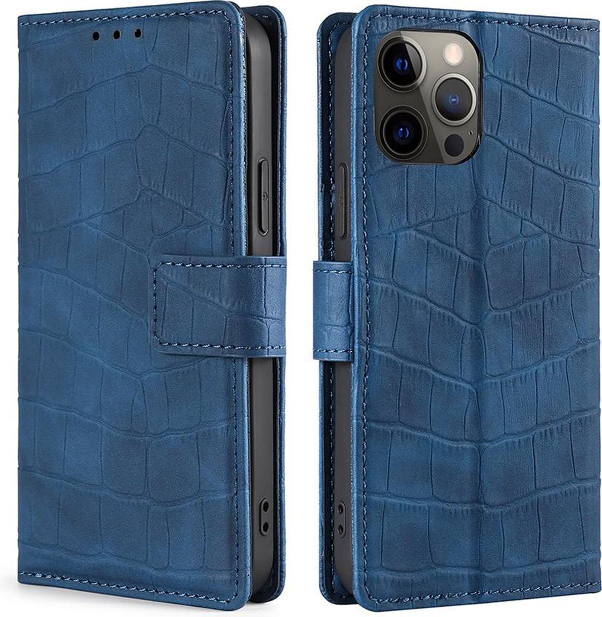 Telefoonhoesje iPhone 13 | Hoogwaardig Pu Leren Bookcase | Pasjeshouder | Luxe Uitstraling | Blauw