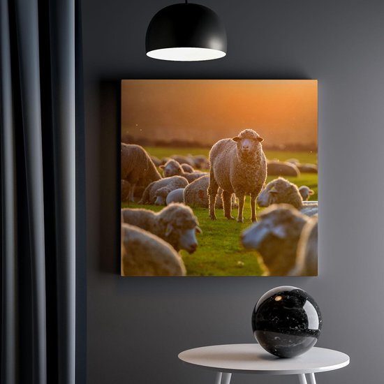 Artaza Peinture sur Toile Troupeau de Moutons au Coucher du Soleil - 30x30 - Klein - Photo sur Toile - Impression sur Toile