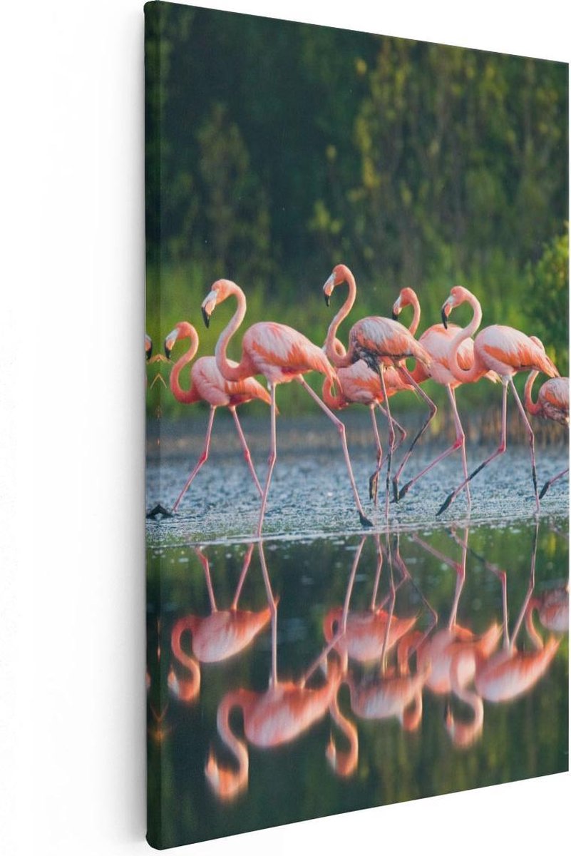 Artaza Canvas Schilderij Flamingo - 40x60 cm - Wanddecoratie Vogels - Muurdecoratie Dieren