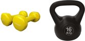 Tunturi - Fitness Set - Vinyl Dumbbell 2 x 1,5 kg - Kettlebell 16 kg