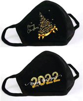 GetGlitterBaby - Katoen Mondkapje / Wasbaar Mondmasker - Kerst / Oud en Nieuw / Nieuwjaar / 2022 - 2 Stuks