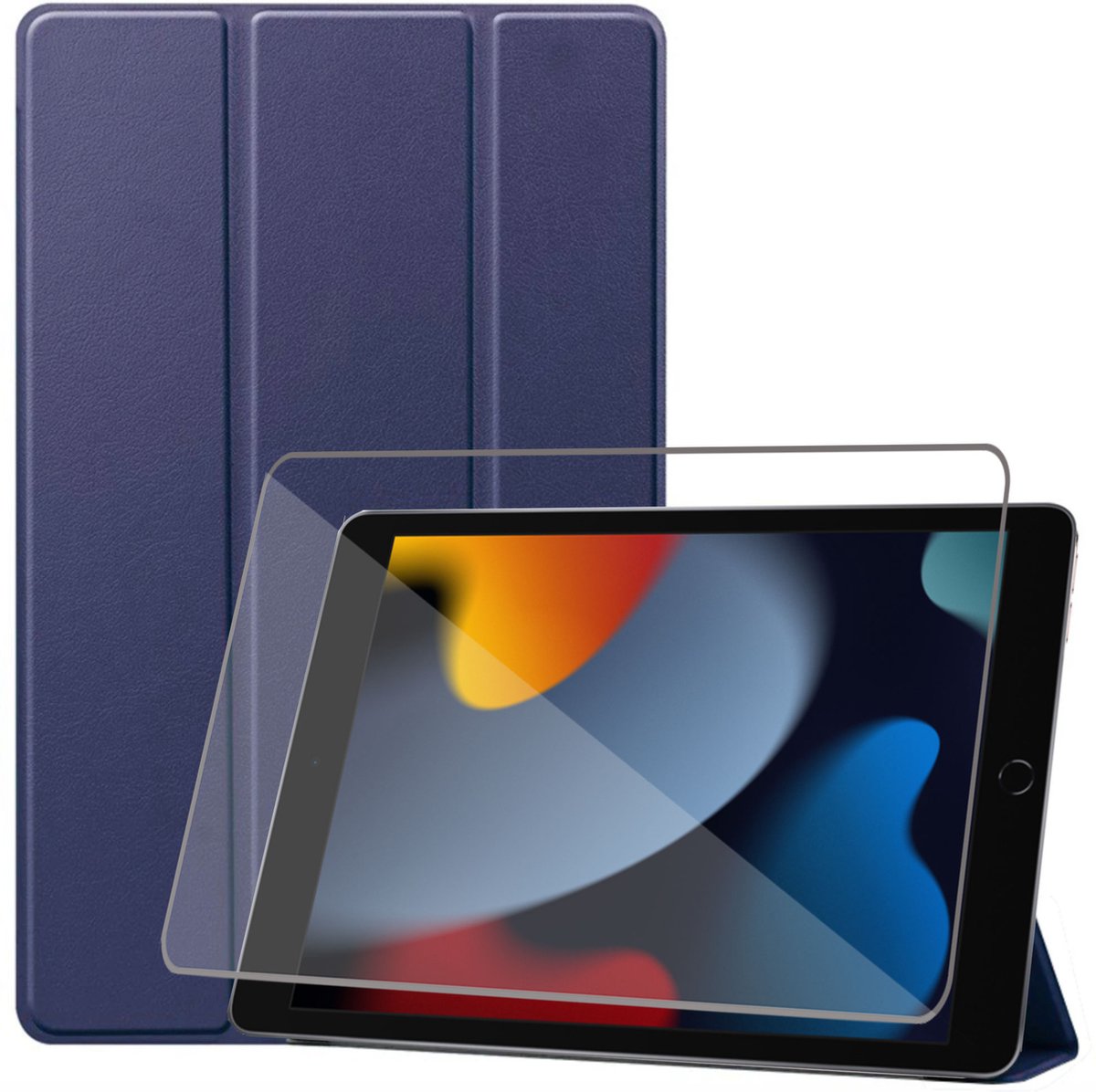Tablet Hoes + Screenprotector geschikt voor iPad 2021 / 2020 / 2019 10.2 - Smart Cover Blauw