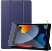 iPad 10.2 Hoes Smart Cover Hoesje Blauw + iPad 2021 Screenprotector Beschermglas