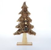 Kerstboom in hout met bont - Bruin / beige / creme / wit - 23 x 6 x 42 cm hoog