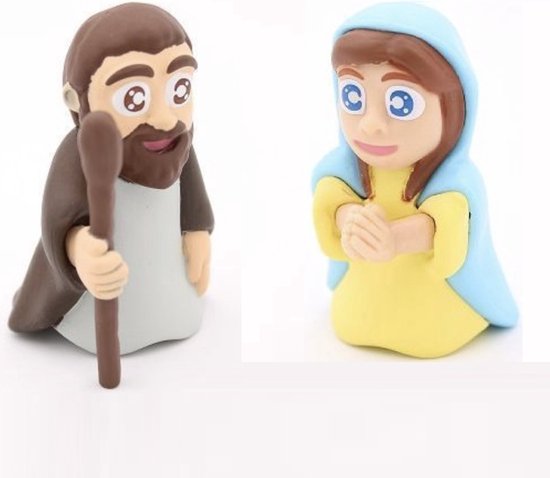 Jozef en Maria speelfiguurtjes voor kinderen 5.5 cm