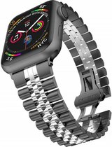 Stalen Smartwatch bandje - Geschikt voor Apple Watch Jubilee stalen band - zwart/zilver - Strap-it Horlogeband / Polsband / Armband - Maat: 42 - 44 - 45 - 49mm
