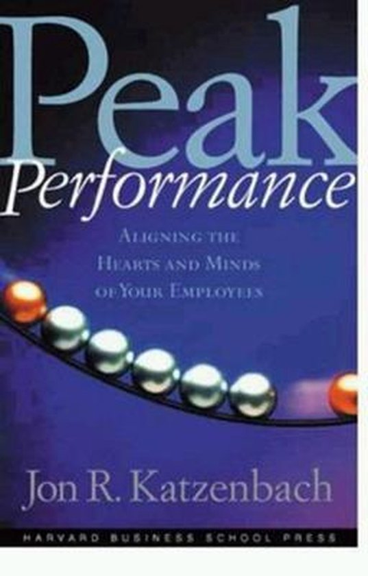 Boek 'Peak Performance' met een blauwe achtergrond en zilveren en gouden balletjes op een lijn.