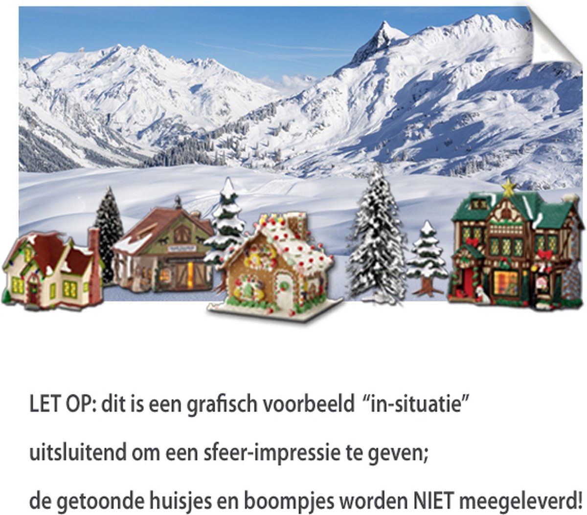 D&C Collection Kerstdorp Achtergrond - Papier - 50x100 Cm - Winterlandschap Met Bergen En Sneeuw - Winterlandschap - Kerstinterieur - Modeltreinen wit