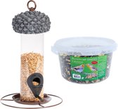 Vogel voedersilo met eikeldeksel metaal/pvc 27 cm inclusief 4-seizoenen energy vogelvoer - Vogel voederstation - Vogelvoederhuisje