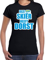 Apres ski t-shirt Deze skieer heeft dorst zwart  dames - Wintersport shirt - Foute apres ski outfit/ kleding/ verkleedkleding L