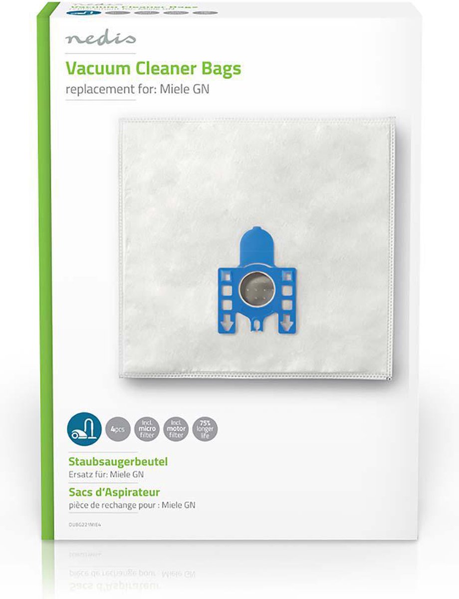 Nedis Stofzuigerzak - 4 Stuks - Synthetisch - Meest verkocht voor: Miele - Wit