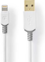 Nedis USB-Kabel | USB 2.0 | Apple Lightning 8-Pins | USB-A Male | 480 Mbps | Verguld | 1.00 m | Rond | PVC | Grijs / Wit | Window Box