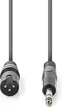 Nedis Gebalanceerde Audiokabel - XLR 3-Pins Male - 6,35 mm Male - Vernikkeld - 5.00 m - Rond - PVC - Donkergrijs - Kartonnen Sleeve