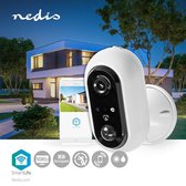 Nedis SmartLife Camera voor Buiten | Wi-Fi | Full HD 1080p | IP65 | Max. batterijduur: 4 months | Cloud / MicroSD | 5 VDC | Met bewegingssensor | Nachtzicht | Android™ / IOS | Wit