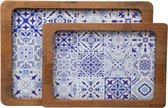 Joy Kitchen plateau en bois rectangle Retro Mavi lot de 2 | accessoires de décoration | plateau de bois | plateaux | planche à grignoter | plateau de service | étagère à tapas | décoration d'intérieur | Bleu