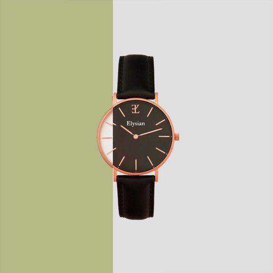 Montres Elysian pour Femme - Or - Cuir Wit - Acier Inoxydable - Étanche 3 Bar - Ø 36mm - Montre Femme - Cadeau pour Femme