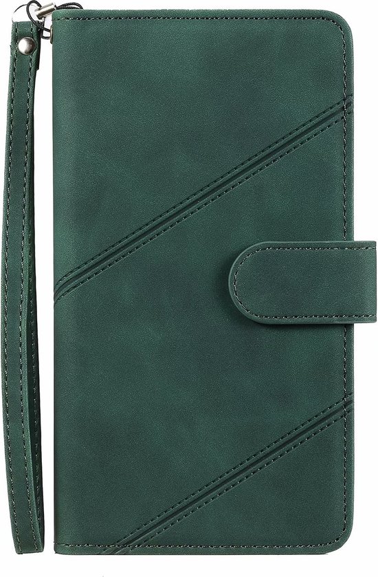 Etui Book Case pour iPhone 13 Pro avec Cordon - Porte-Cartes - Cuir PU - Multifonctionnel - Apple iPhone 13 Pro - Vert