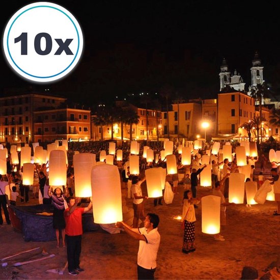 10 x Luxe Witte Thaise wensballonnen vliegende papieren lantaarns ufo ballon zweeflantaarn wens ballon wensballon: VOLANTERNA®