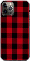 Geschikt voor iPhone 12 Pro hoesje - Plaid - Zwart - Rood - Siliconen Telefoonhoesje