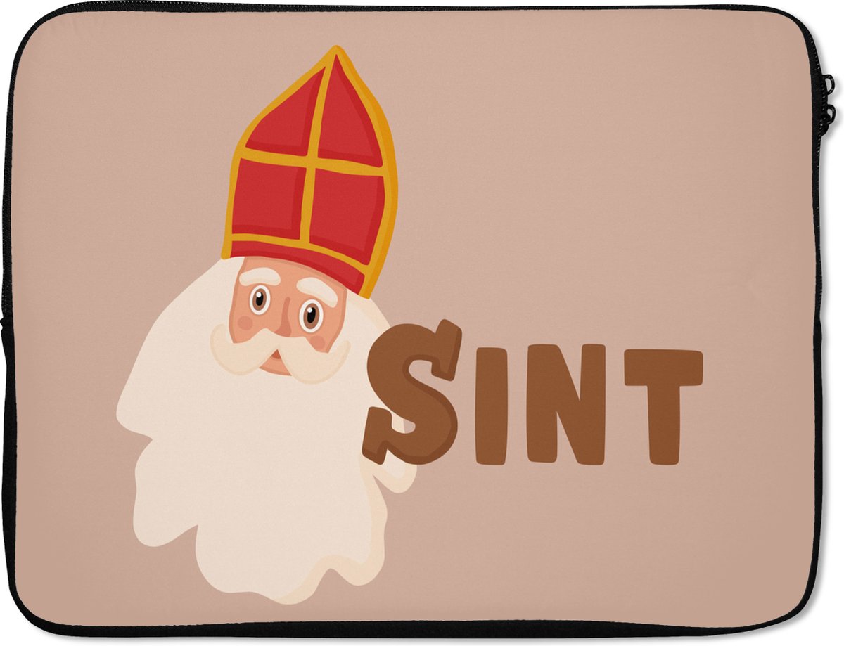 Laptophoes 15.6 inch - Sinterklaas - Chocolade - Sint - Kinderen - Jongens - Meisjes - Kind - Laptop sleeve - Binnenmaat 37x26 cm - Zwarte achterkant