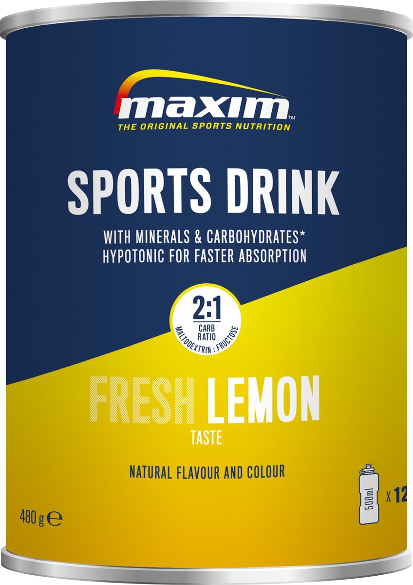 Maxim Sports Drink Lemon - 2 x 480g - Hypotoon sportdrank poeder - Elektrolyten poeder - Sportdrank met citroensmaak