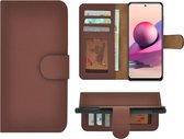 Hoesje Xiaomi Redmi Note 10s - Bookcase - Portemonnee Hoes Echt leer Wallet case Bruin