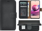 Hoesje Xiaomi Redmi Note 10s - Bookcase - Portemonnee Hoes Echt leer Wallet case Zwart