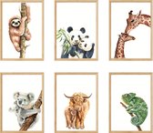 Relaxwonen – luxe set jungle posters dieren voor kinderkamer – design A4 formaat posters muurdecoratie babykamer