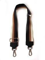 Leren Bagstrap - Tashengsel - Schouderband - Guitarstrap Zwart Z105 Gestreept Zwart Bruin Beige