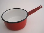 Emaille steelpan - Ø 14 cm - 1 liter - rood gespikkeld