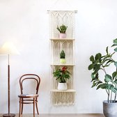 Macramé Wanddecoratie - Wandkleed - Plantenhanger - 150x60cm - met 3 planken
