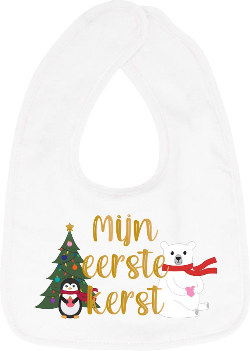 Goedkoopste Hospitrix Slabbetje met Tekst Mijn Eerste Kerst Wit - Kerstcadeau - Cadeau Zwangerschap - Baby Kwijldoek - Kwijllap - Morslap - Bavette