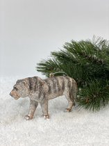 Oneiro's luxe kerstbal TIGER Zilver/bruin – 15 x 6 cm - kerstbal - luxe verpakking – kerstcollectie – kerstdecoratie – kerstboomhanger – kerstversiering – goud