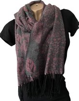 Lange Warme Sjaal - Bloemen - Panterprint - Roze - Grijs - 180 x 65 cm