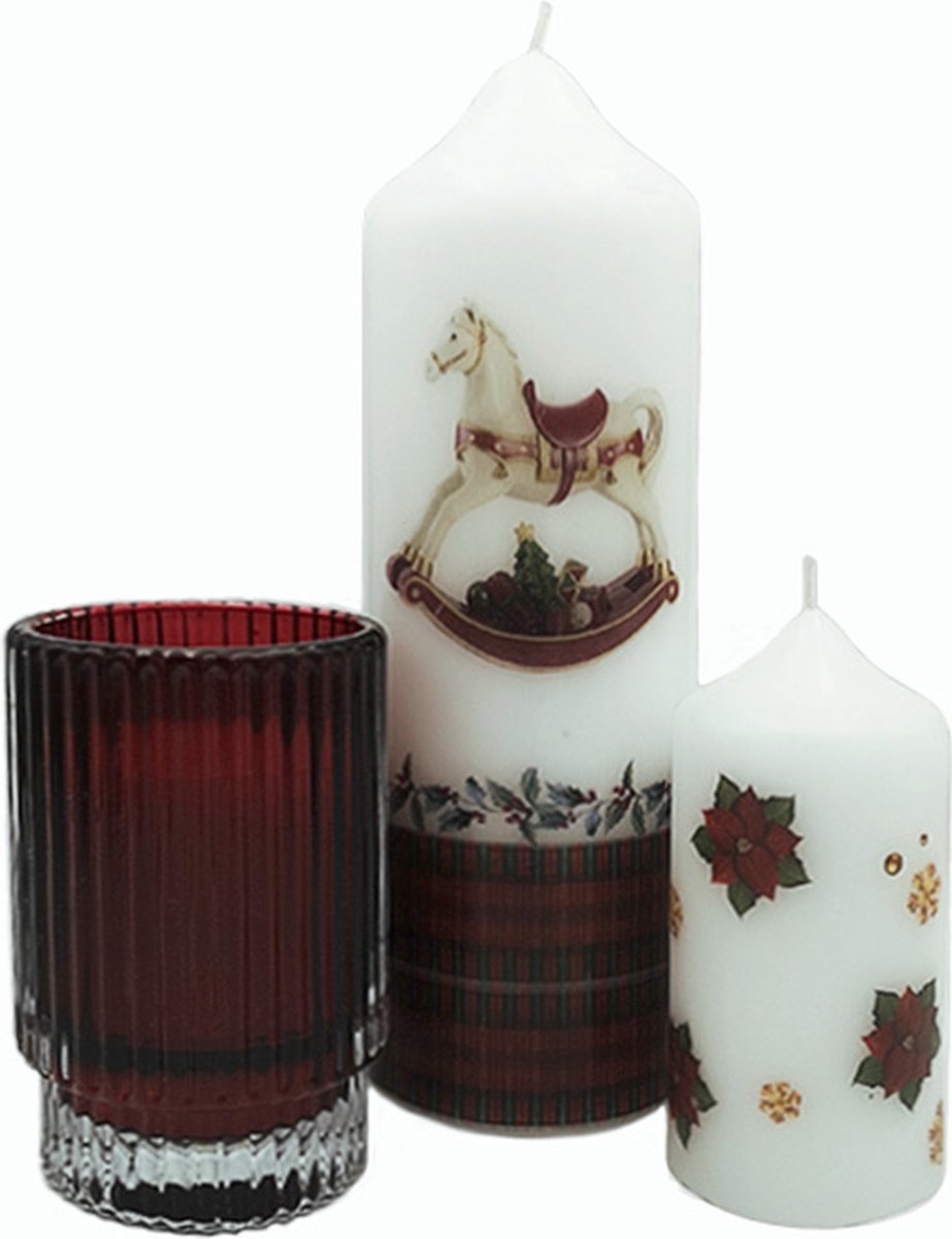 Kerstkaarsen Kerst Geschenkset met Kaars in Glazen Potje set van 3 stuks