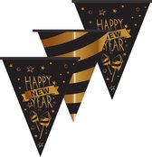 10x Vlaggenlijn Happy New Year 10M |  Oud & Nieuw | Vlaggetjes | Versiering Happy New Year | Decoratie | Goud & Zwart